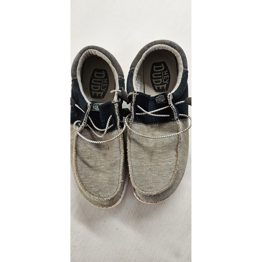 Hey Dude Wally Tri Varsity‎ Mens Grey Black Canvas Loafers Shoes Size 8